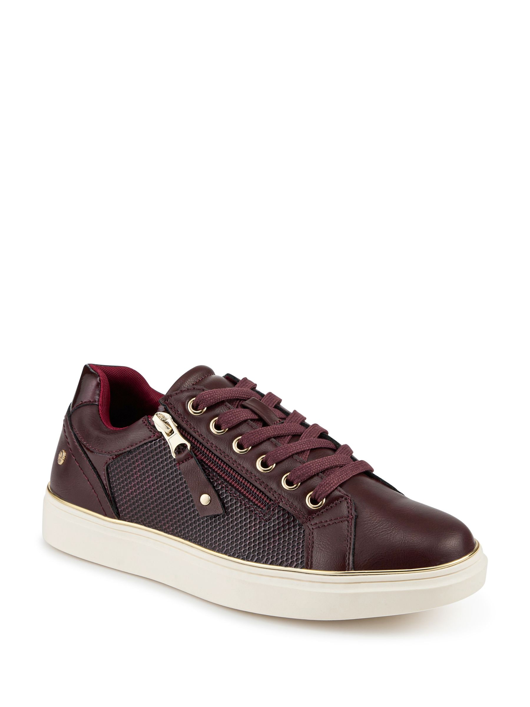 Buy Pavers Burgundy Wide Fit Zip & Lace Trainers With Grip Sole