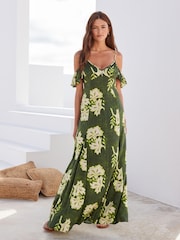 Green Floral Frill Summer Dress - Image 1 of 6