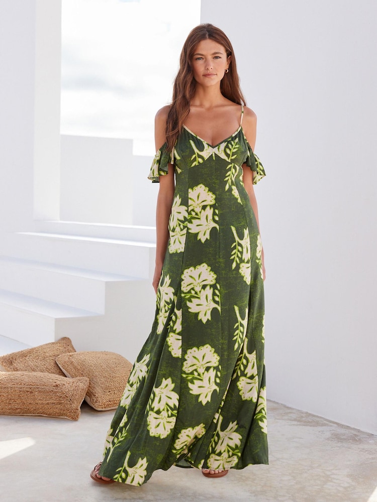 Green Floral Frill Summer Dress - Image 1 of 6