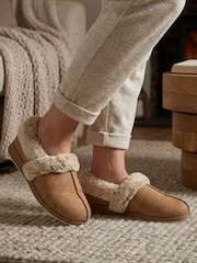Pavers Chestnut Brown Wide Fit Hands Free Fur Lined Full Slippers - Image 1 of 6