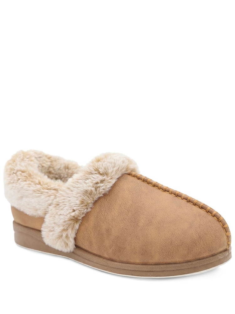 Pavers Chestnut Brown Wide Fit Hands Free Fur Lined Full Slippers - Image 2 of 6 Pavers Chestnut Brown Wide Fit Hands Free Fur Lined Full Slippers - Image 2 of 6