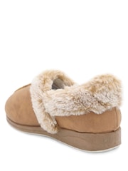 Pavers Chestnut Brown Wide Fit Hands Free Fur Lined Full Slippers - Image 3 of 6