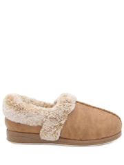 Pavers Chestnut Brown Wide Fit Hands Free Fur Lined Full Slippers - Image 4 of 6