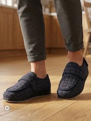 Pavers Navy Blue Wide Fit Dual Touch Fasten Slippers - Image 1 of 6