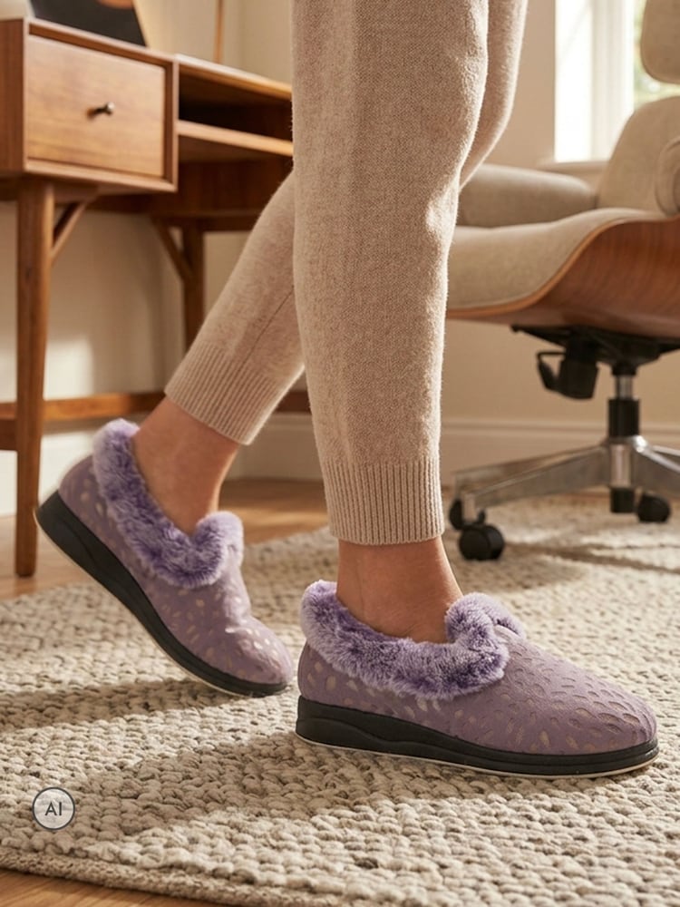 Pavers Purple Wide Fit Hands Free Luxury Memory Foam Slippers - Image 1 of 6 Pavers Purple Wide Fit Hands Free Luxury Memory Foam Slippers - Image 1 of 6