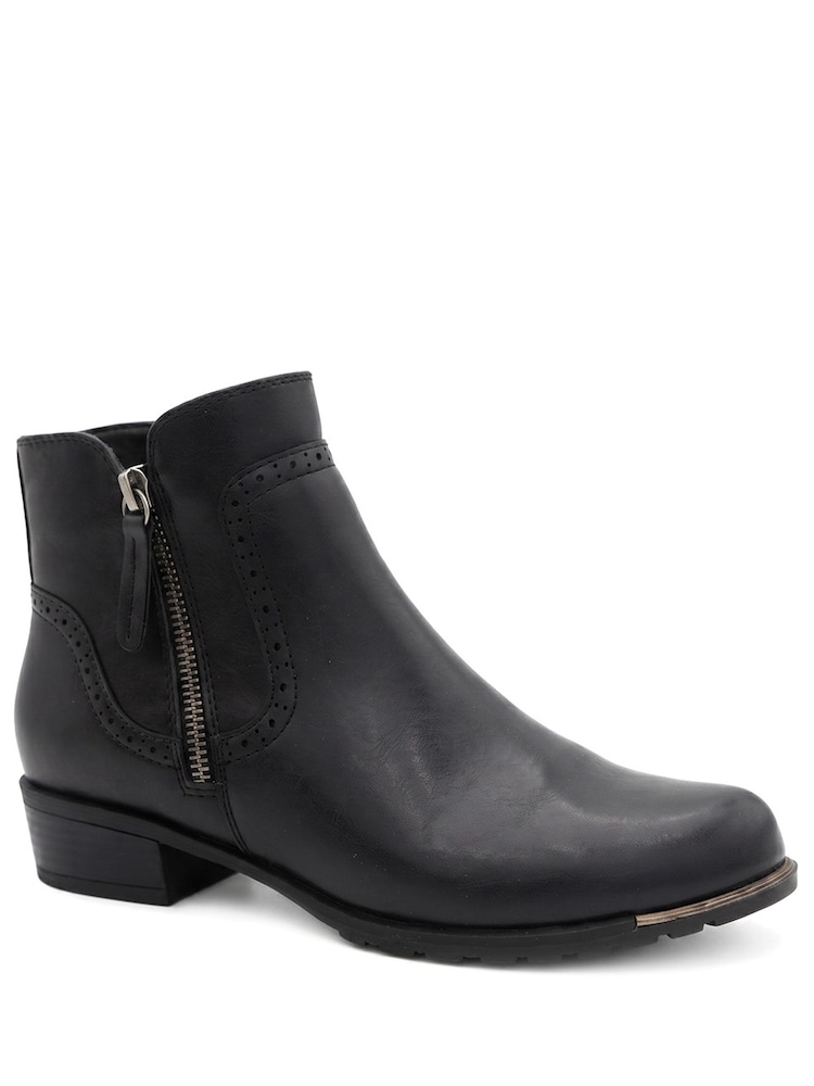 črna - Pavers Zip Fasten Brogue Trim Ankle Boots - Slika 2 iz 6
