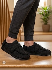Pavers Black Wide Fit Dual Touch Fasten Slippers - Image 1 of 6