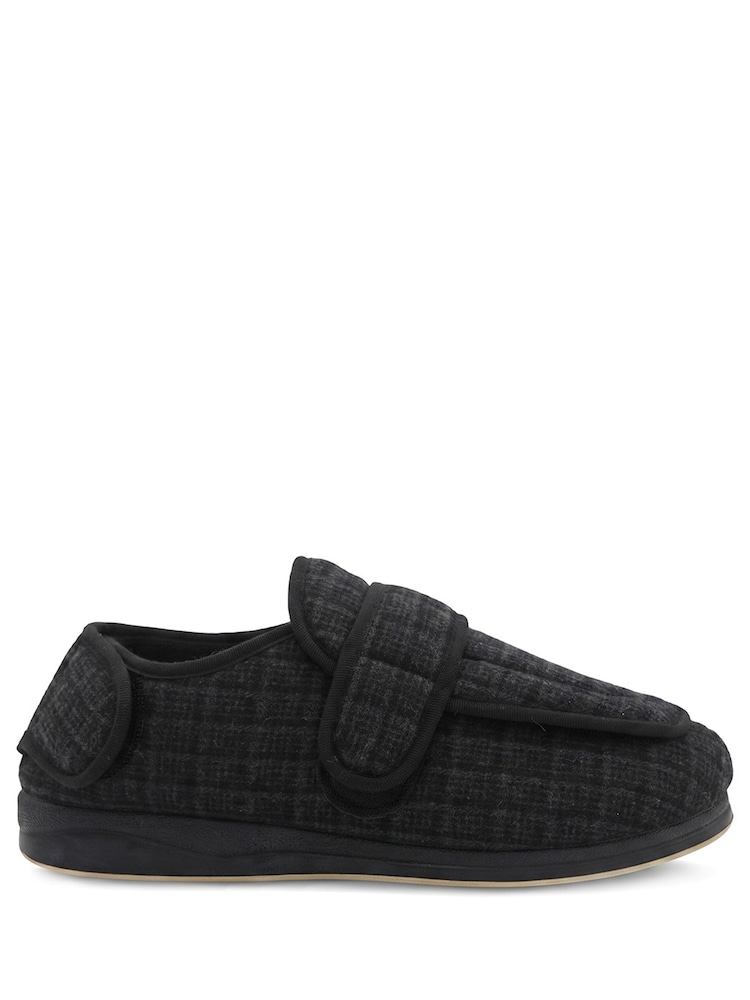 Pavers Black Wide Fit Dual Touch Fasten Slippers - Image 2 of 6 Pavers Black Wide Fit Dual Touch Fasten Slippers - Image 2 of 6