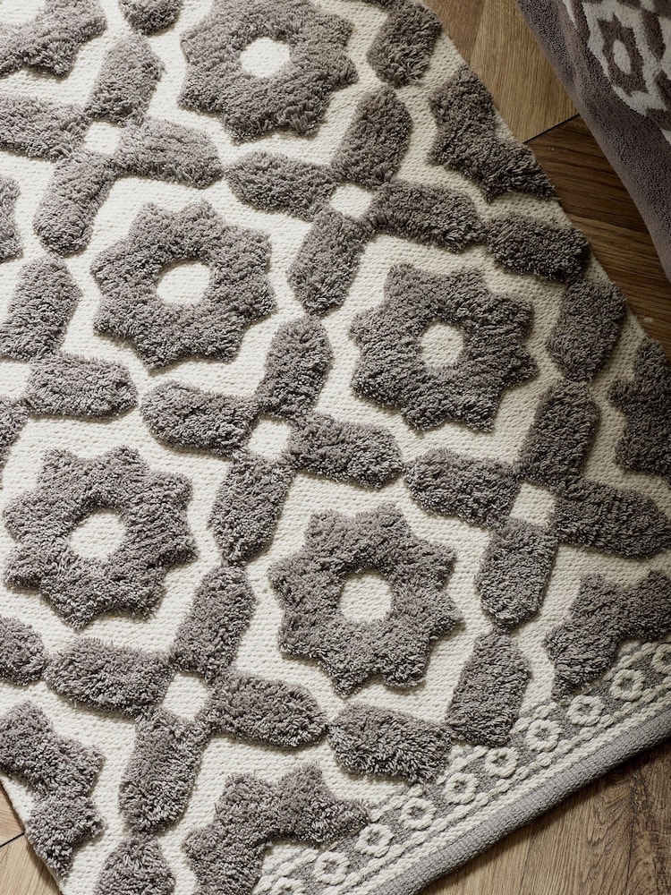 Grey Tile Geo 100% Cotton Bath Mat - Image 2 of 4