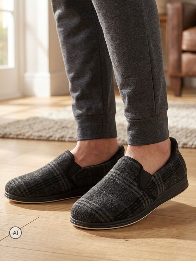 Pavers Black Easy Step In Wide Fit Grip Sole Slippers - Image 1 of 6