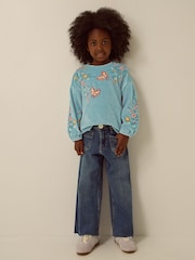 Monsoon Green Floral Embroidered Velour Sweatshirt - Image 1 of 4