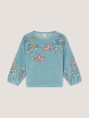 Monsoon Green Floral Embroidered Velour Sweatshirt - Image 2 of 4