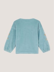 Monsoon Green Floral Embroidered Velour Sweatshirt - Image 3 of 4
