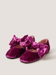 Monsoon Purple Bow Strap Velvet Mary Jane Ballet Flats - Image 1 of 3