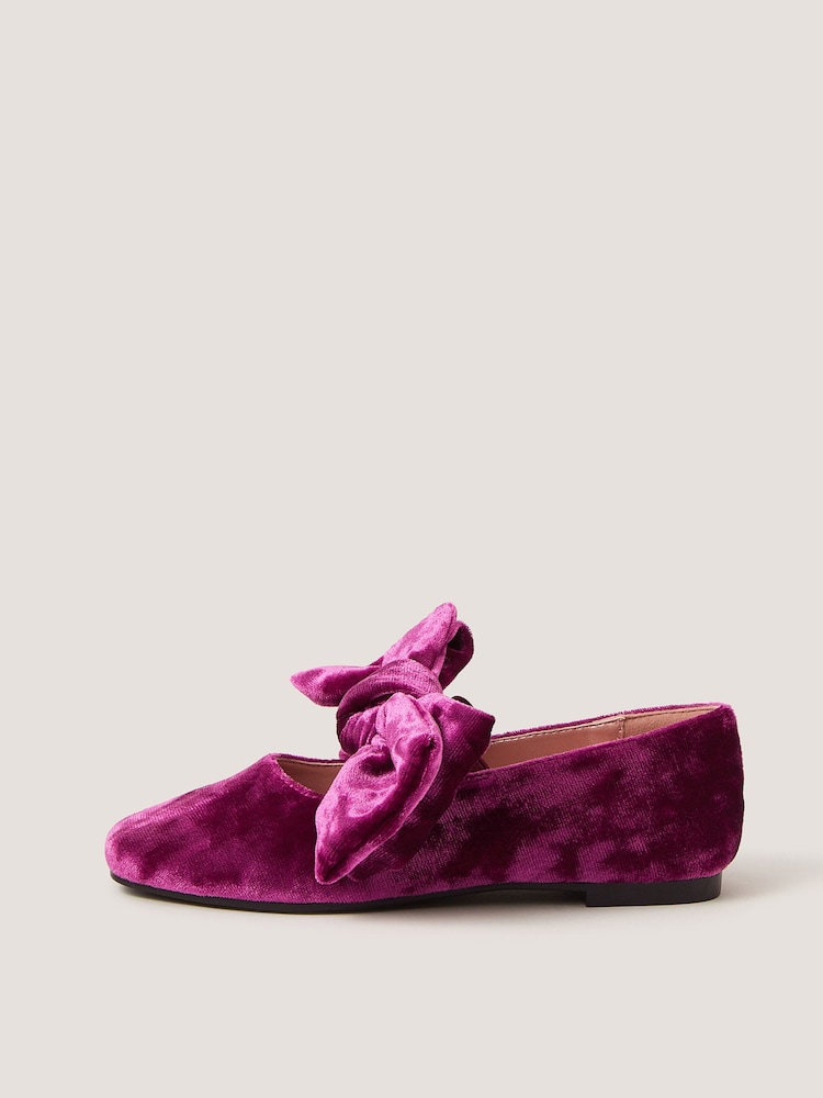Monsoon Purple Bow Strap Velvet Mary Jane Ballet Flats - Image 2 of 3 Monsoon Purple Bow Strap Velvet Mary Jane Ballet Flats - Image 2 of 3