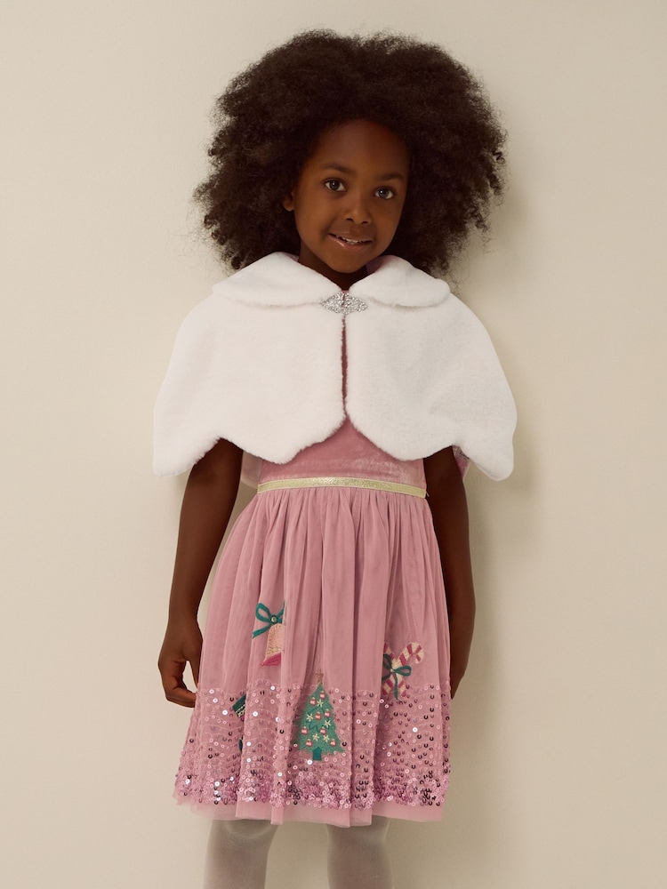 Monsoon Cream Scallop Faux Fur Cape Cardigan - Image 1 of 4