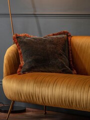 Gallery Home Teal Blue Velvet Fringed Two Tone Cushion - Image 1 of 1