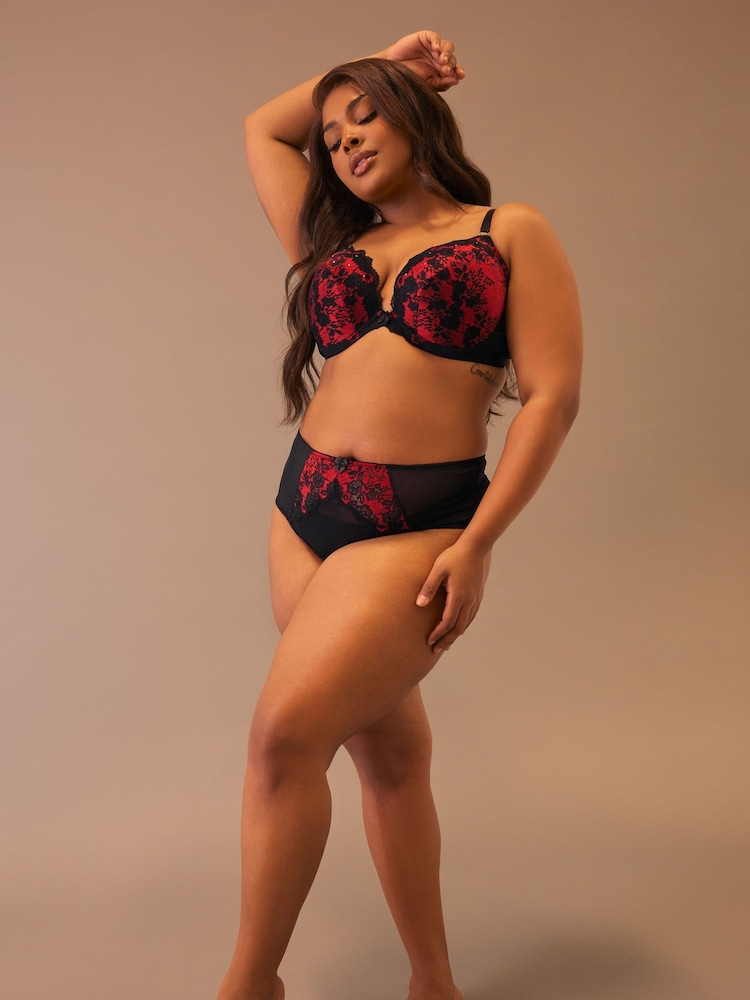 Yours Curve Red Thea Two Tone Lace Padded Bra - Image 3 of 3