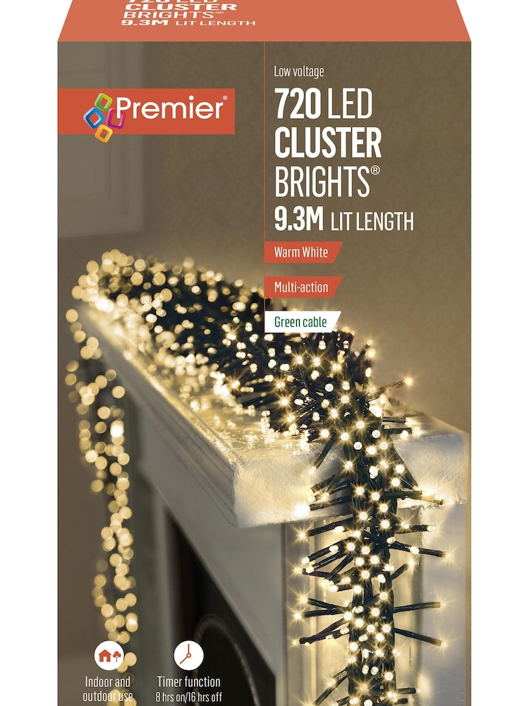 Premier Decorations Ltd White Warm Clusters Timer 720 Christmas Line Lights - Image 2 of 2