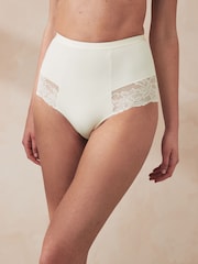 Tan Print/Cream High Waist Brief Print Tummy Control Shaping Lace Back Brazilian Knickers 2 Pack - Image 2 of 7