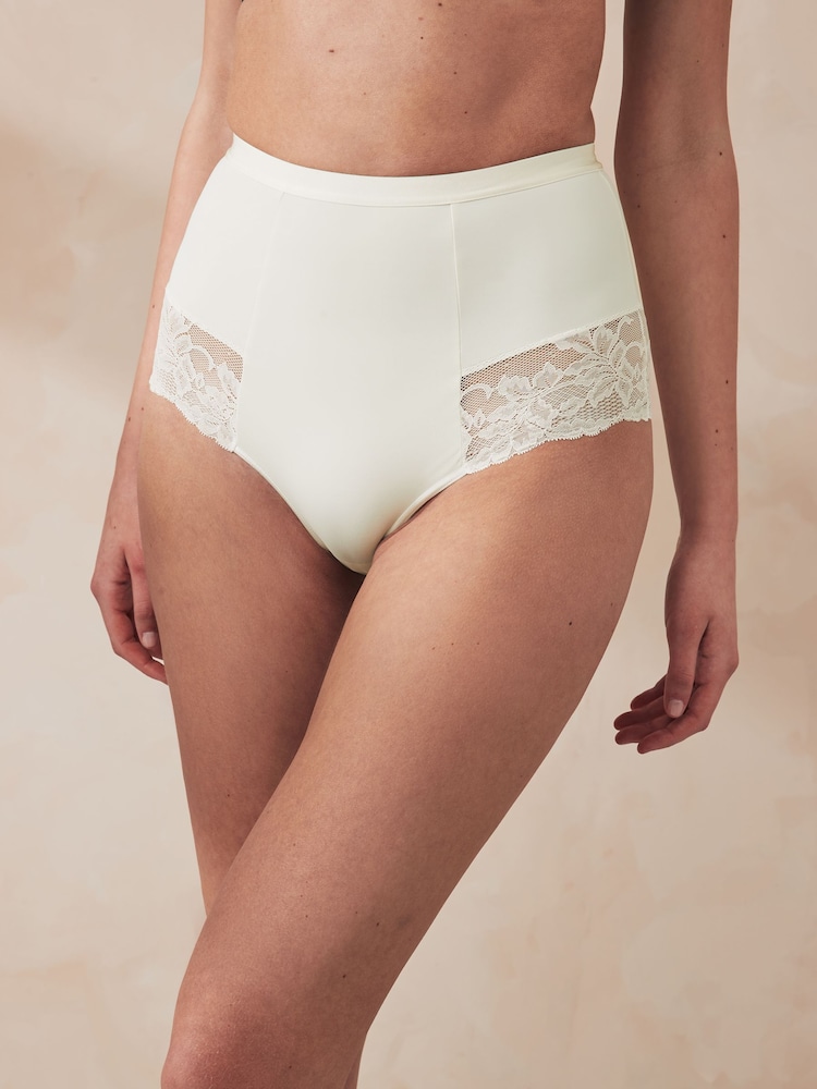Tan Print/Cream High Waist Brief Print Tummy Control Shaping Lace Back Brazilian Knickers 2 Pack - Image 2 of 7