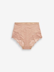 Tan Print/Cream High Waist Brief Print Tummy Control Shaping Lace Back Brazilian Knickers 2 Pack - Image 7 of 7