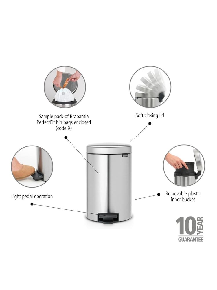 Brabantia Matt Steel Fingerprint Proof NewIcon 12L Pedal Bin - Image 6 of 6 Brabantia Matt Steel Fingerprint Proof NewIcon 12L Pedal Bin - Image 6 of 6