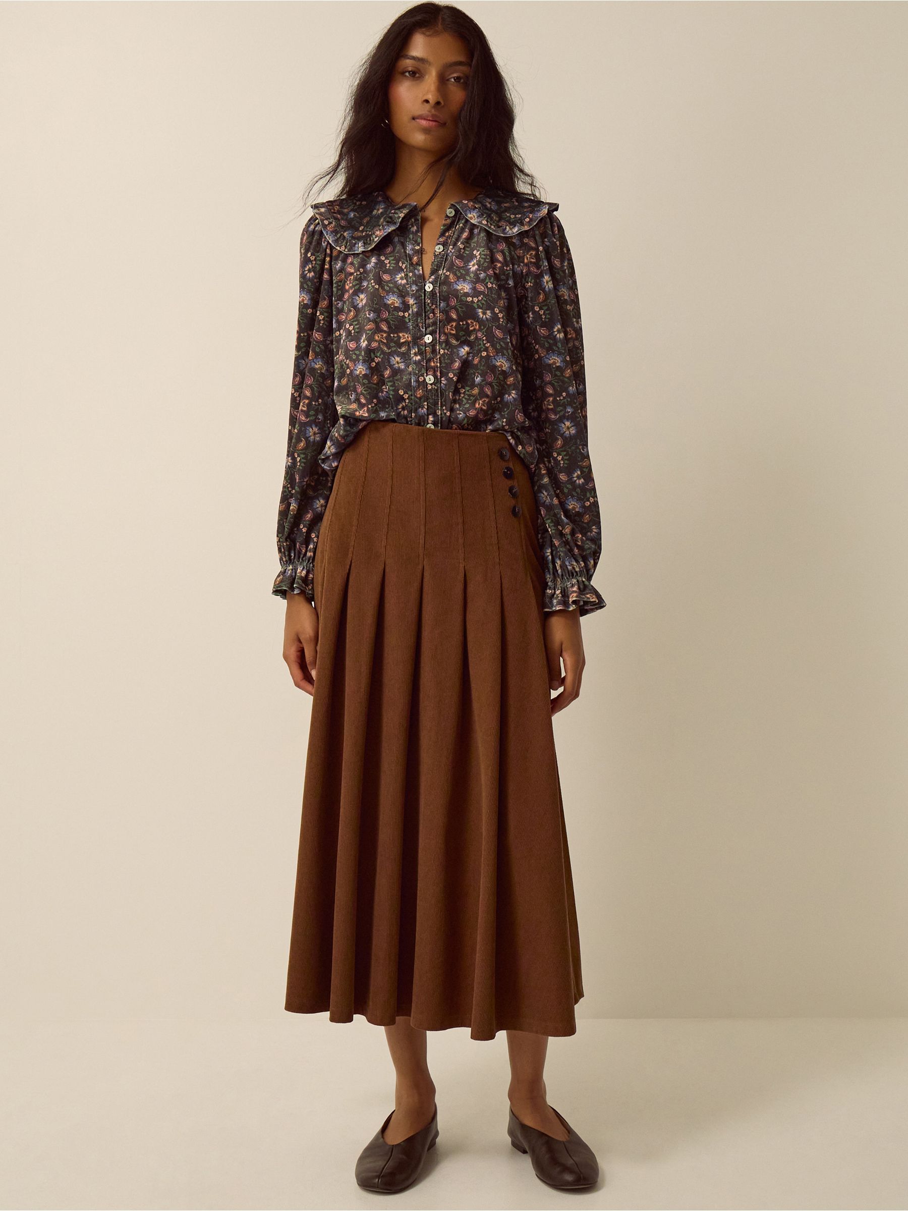 Buy Monsoon Brown Sonja Pleated Corduroy Midi Skirt from Next USA