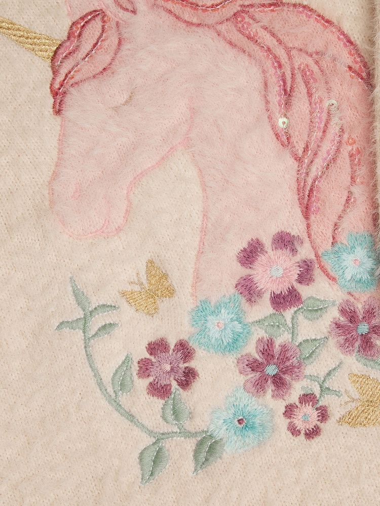 Monsoon Cream Embellished Unicorn Fluffy Knit Jumper - Image 3 of 3