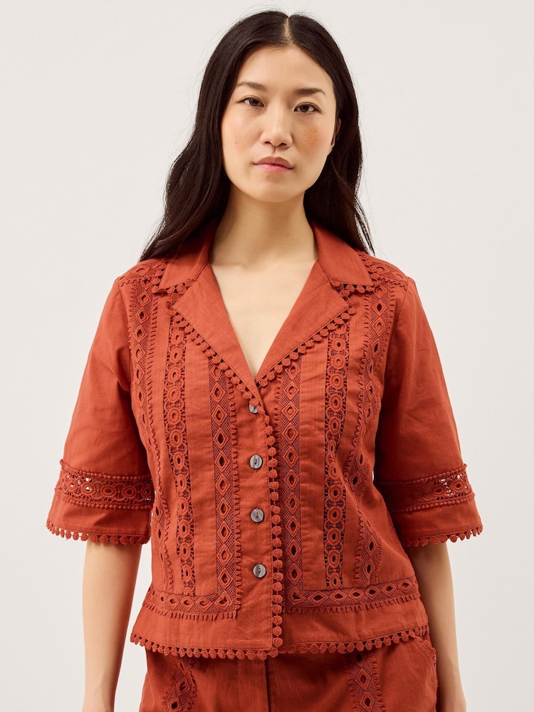 Monsoon Orange Irina Lace Trim Shirt - Image 1 of 5 Monsoon Orange Irina Lace Trim Shirt - Image 1 of 5