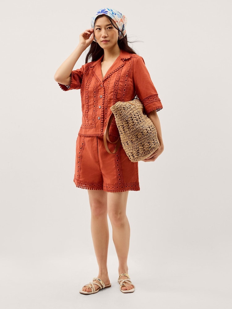 Monsoon Orange Irina Lace Trim Shirt - Image 2 of 5 Monsoon Orange Irina Lace Trim Shirt - Image 2 of 5