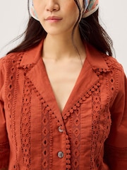Monsoon Orange Irina Lace Trim Shirt - Image 3 of 5