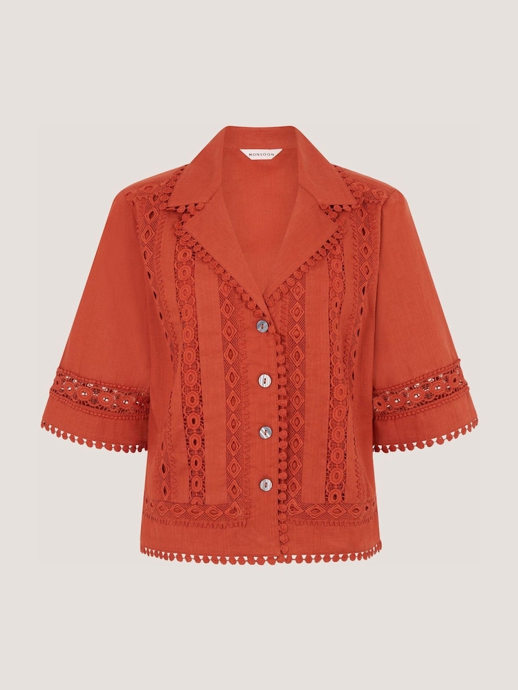 Monsoon Orange Irina Lace Trim Shirt - Image 5 of 5 Monsoon Orange Irina Lace Trim Shirt - Image 5 of 5