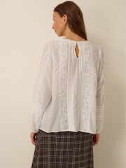 Monsoon White Vita Floral Embroidered Pintuck Top - Image 3 of 5