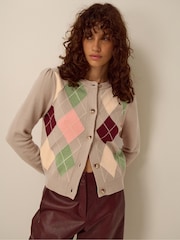 Monsoon Brown Alba Argyle Cardigan - Image 1 of 4