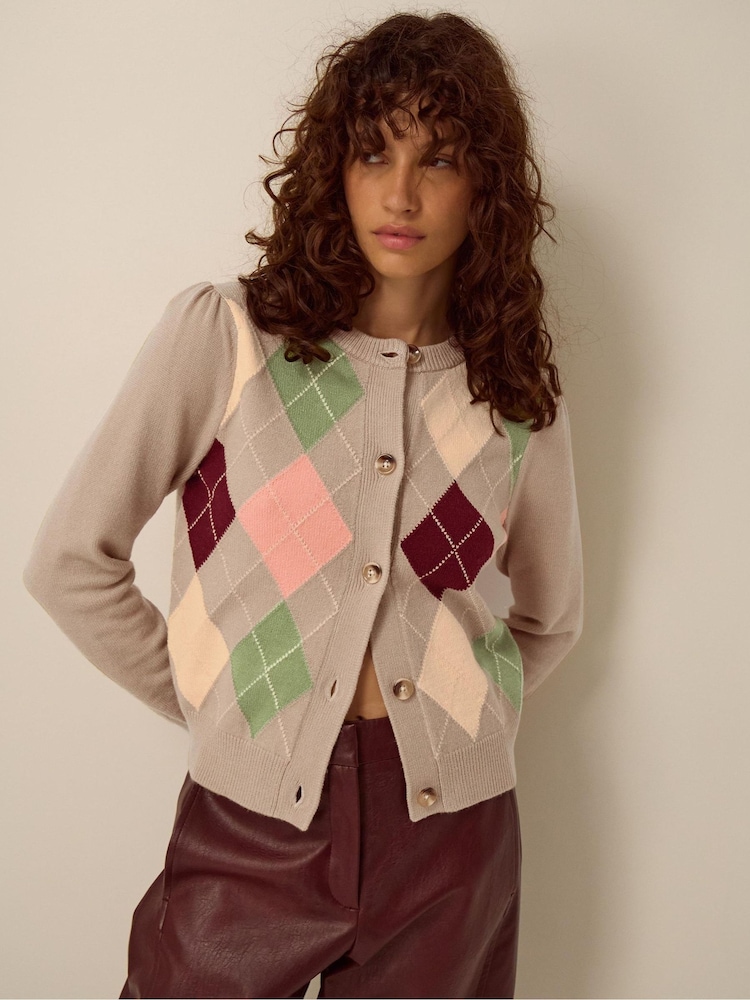 Monsoon Brown Alba Argyle Cardigan - Image 1 of 4 Monsoon Brown Alba Argyle Cardigan - Image 1 of 4
