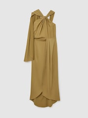 Reiss Gold Clodagh Satin Side-Cape Draped Midi Dress - Image 2 of 7
