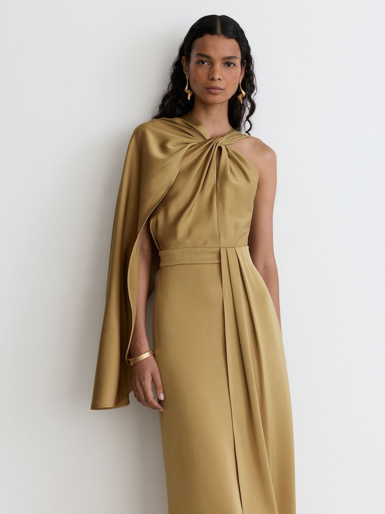 gold reiss dress Buy Clodagh Satin Side-Cape Draped Midi from Next USA occasion:formal