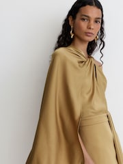 Reiss Gold Clodagh Satin Side-Cape Draped Midi Dress - Image 4 of 7