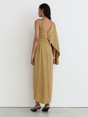 Reiss Gold Clodagh Satin Side-Cape Draped Midi Dress - Image 5 of 7