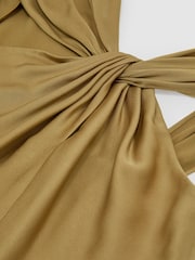 Reiss Gold Clodagh Satin Side-Cape Draped Midi Dress - Image 7 of 7