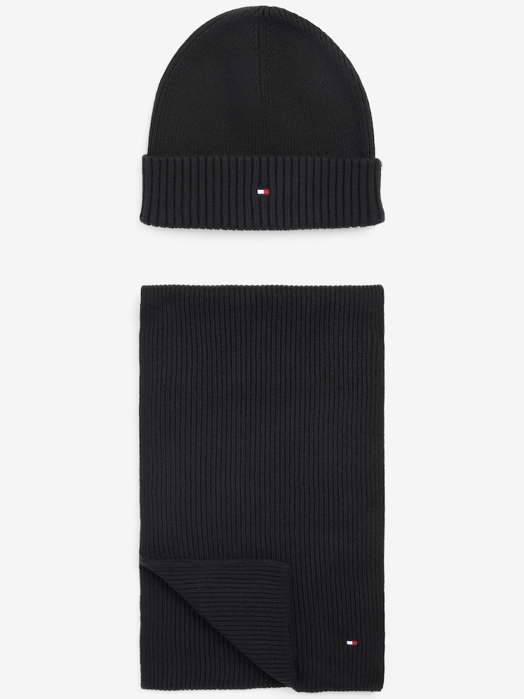 Tommy Hilfiger Flag Black Beanie & Scarf - Image 1 of 3