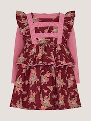 Monsoon Red Baby Top & Floral Corduroy Dress Set - Image 2 of 4