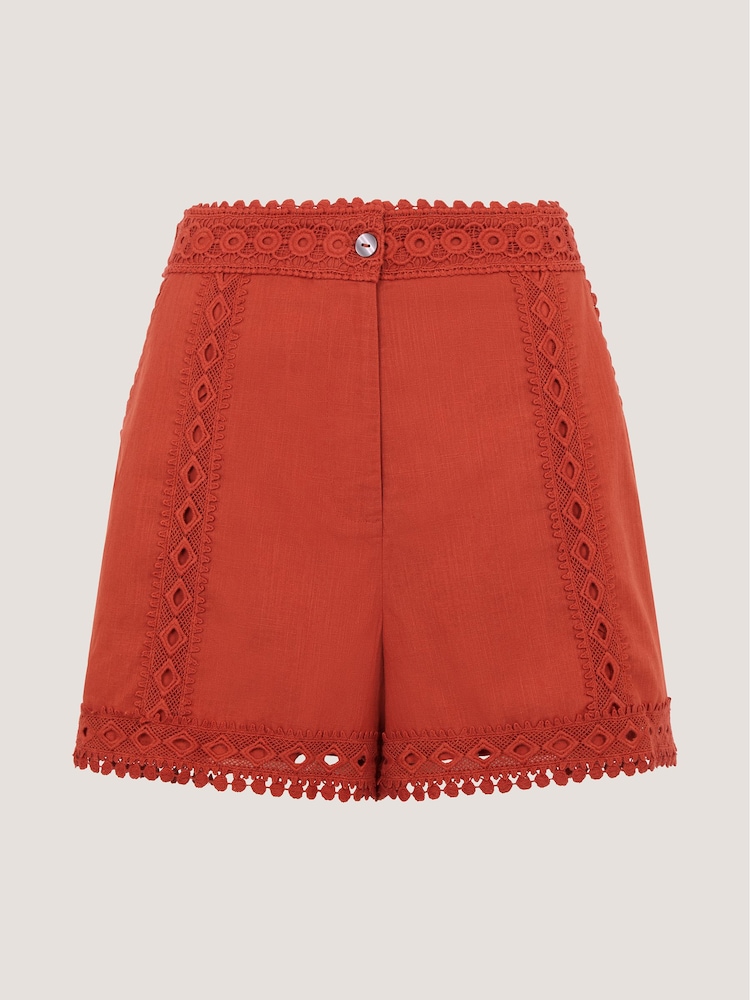 Monsoon Orange Irina Lace Trim Shorts - Image 5 of 5 Monsoon Orange Irina Lace Trim Shorts - Image 5 of 5