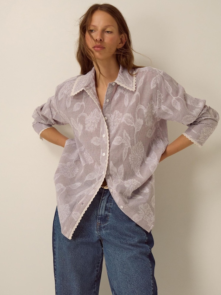 Monsoon Brown Ariella Jacquard Stripe Shirt - Image 2 of 5 Monsoon Brown Ariella Jacquard Stripe Shirt - Image 2 of 5