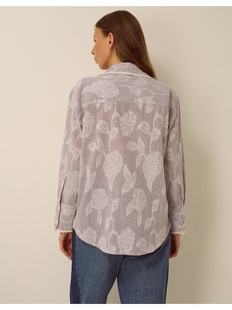 Monsoon Brown Ariella Jacquard Stripe Shirt - Image 5 of 5 Monsoon Brown Ariella Jacquard Stripe Shirt - Image 5 of 5