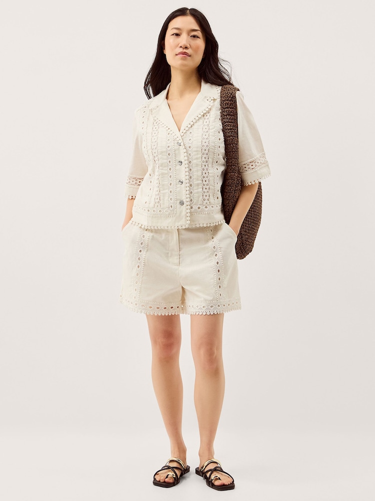 Monsoon White Irina Lace Trim Shorts - Image 1 of 5 Monsoon White Irina Lace Trim Shorts - Image 1 of 5