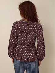 Monsoon Brown Shae Smocked Polka Dot Jersey Top - Image 2 of 4