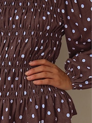 Monsoon Brown Shae Smocked Polka Dot Jersey Top - Image 3 of 4