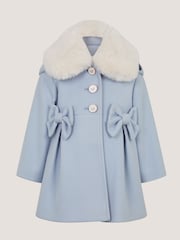 Monsoon Blue Baby Bow Faux Fur Collar Coat - Image 1 of 4